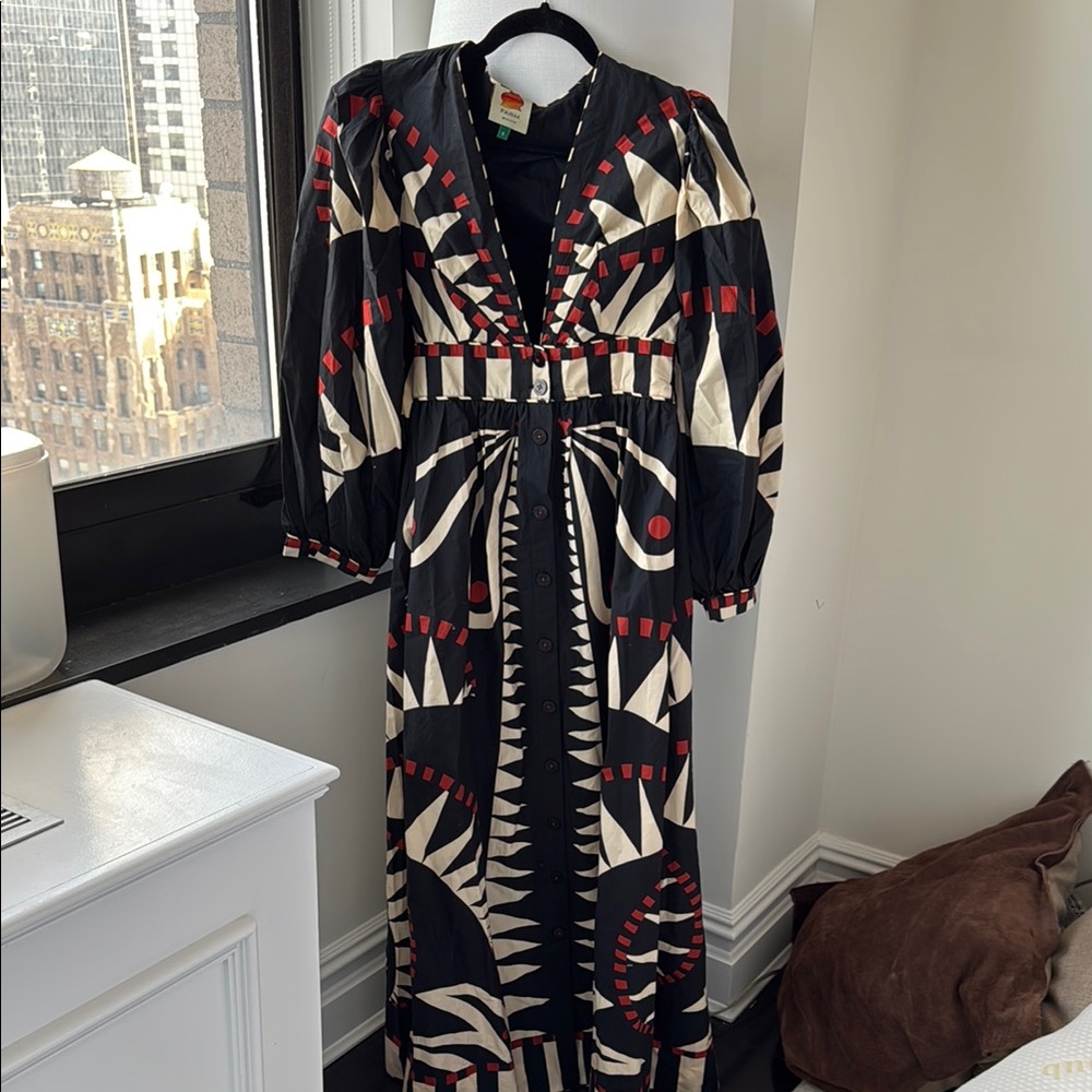 FARM Rio Black and White Bishop Sleeve Maxi Gown